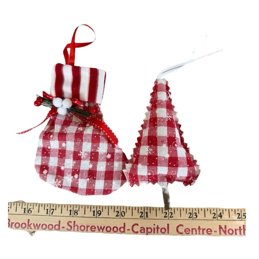 5- Rustic Christmas Ornaments 2 Metal Trucks 2‎ Red Plaid 1 Holly Pick Holiday